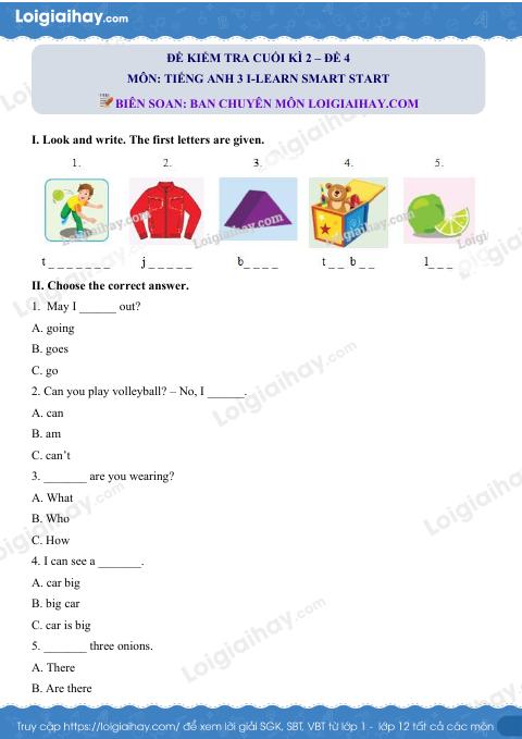 Đề thi học kì 2 Tiếng Anh 3 iLearn Smart Start - Đề số 4